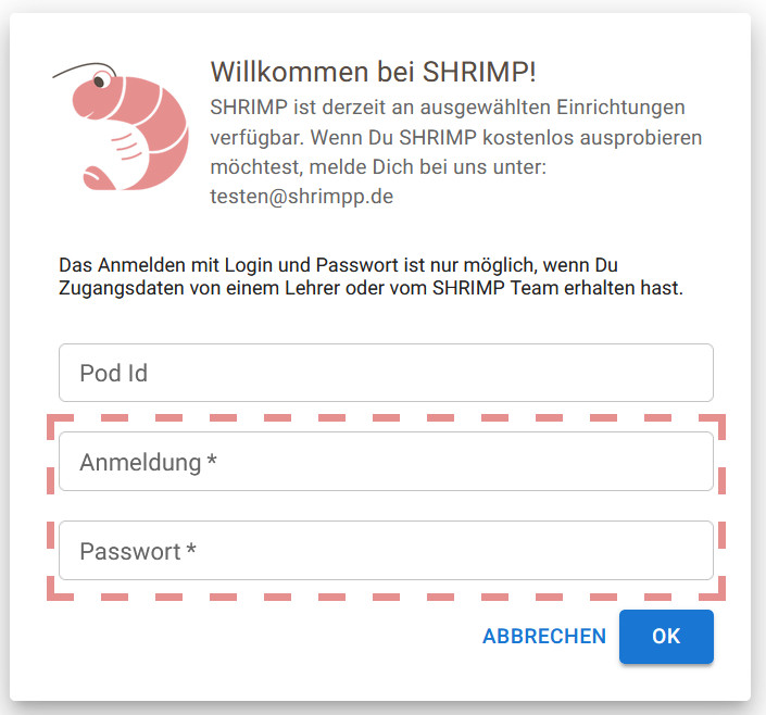 Pod-Id bei Login Schule
